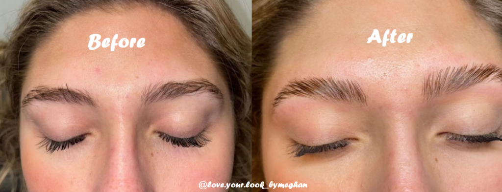 Brow lamination before and after by Atelier student Meghan Dick