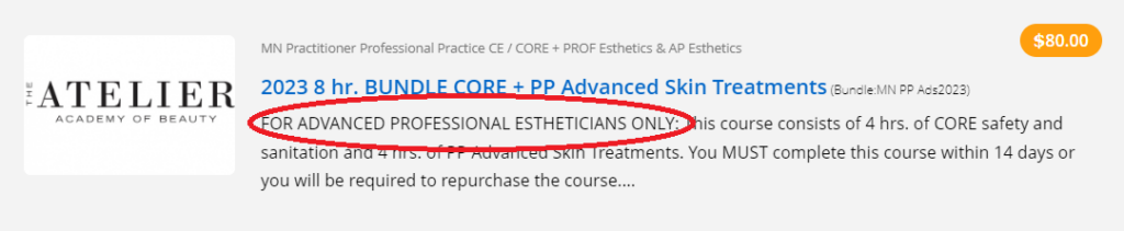 Red circle pointing out which courses apply to which licenses