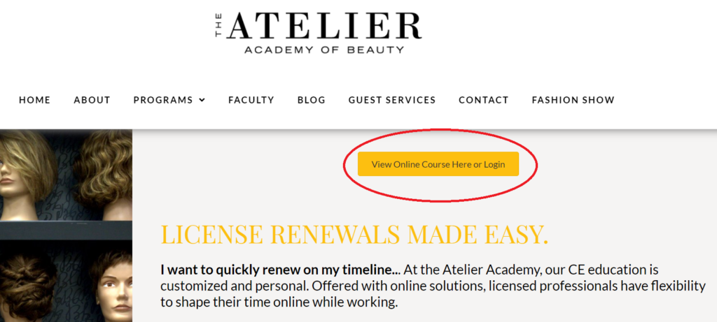 Red circle around "View Online Course Here" or Login button