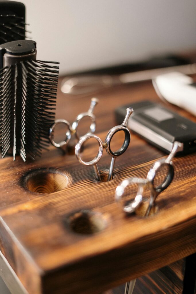 Hair stylists tools- sheers, brushes, and clippers